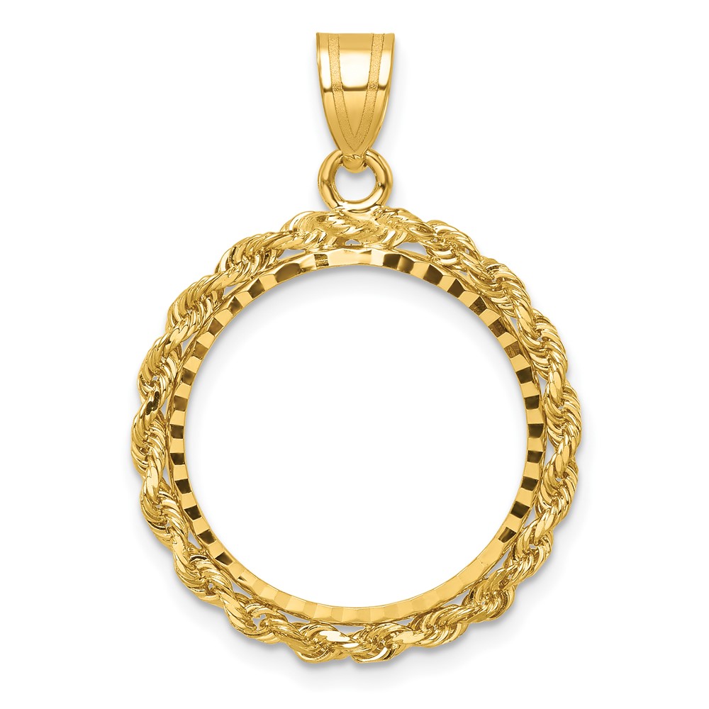 C3012D_18.0.jpg Wideband Distinguished Coin Jewelry 14k Diamond-cut with Rope 18.0mm Prong Coin Bezel Pendant - Image 1