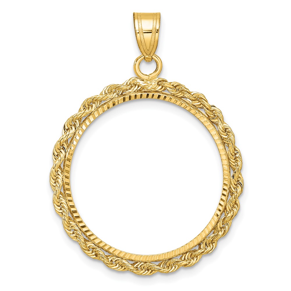 C3012D_22.0.jpg Wideband Distinguished Coin Jewelry 10k Polished and Diamond-cut with Rope Edge 22.0mm Prong Coin Bezel Pendant - Image 1