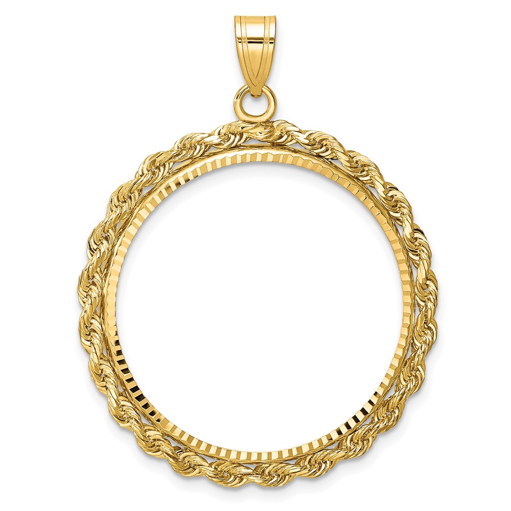 C3012D_27.0.jpg Wideband Distinguished Coin Jewelry 10k Polished and Diamond-cut with Rope Edge 27.0mm Prong Coin Bezel Pendant - Image 1