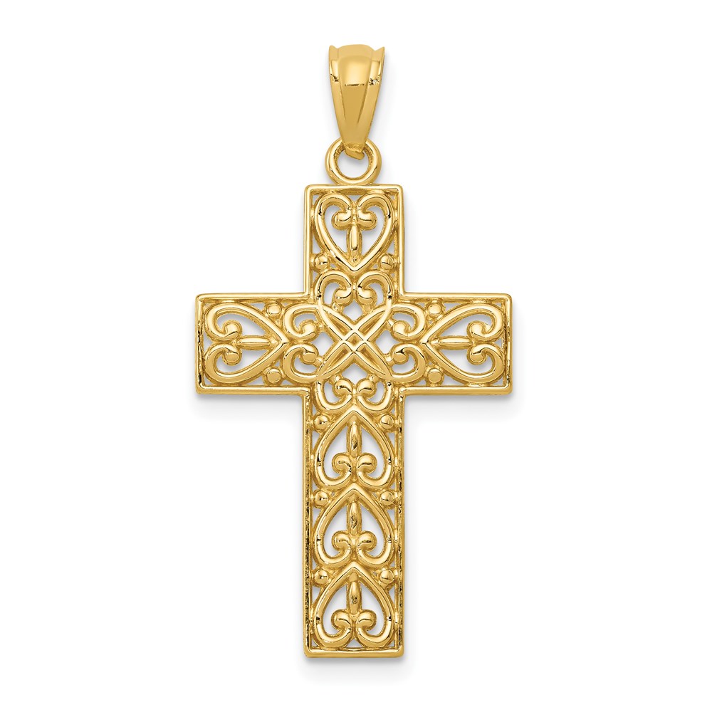 C3604.jpg 14k Diamond-cut Filigree Cross Pendant - Image 1