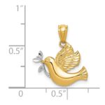 14k and White Rhodium Polished Dove with Olive Branch Pendant - Image 4