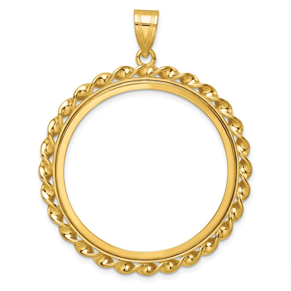 C8180_32.7.jpg Wideband Distinguished Coin Jewelry 14k Polished Wide Twisted Wire 32.7mm Prong Coin Bezel Pendant - Image 1