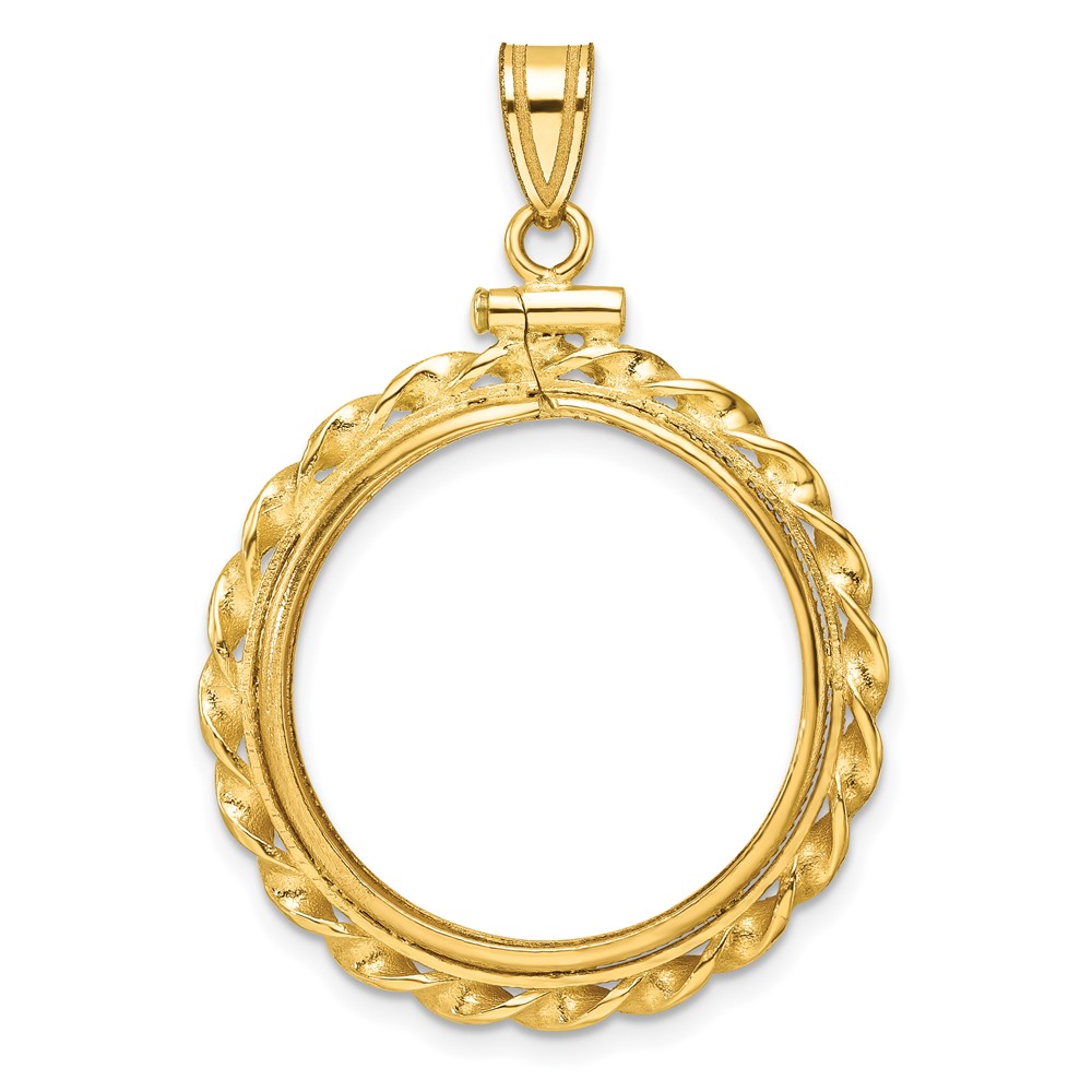C8182_22.0.jpg Wideband Distinguished Coin Jewelry 14k Polished Wide Twisted Wire 22.0mm x 1.9mm Screw Top Coin Bezel Pendant - Image 1