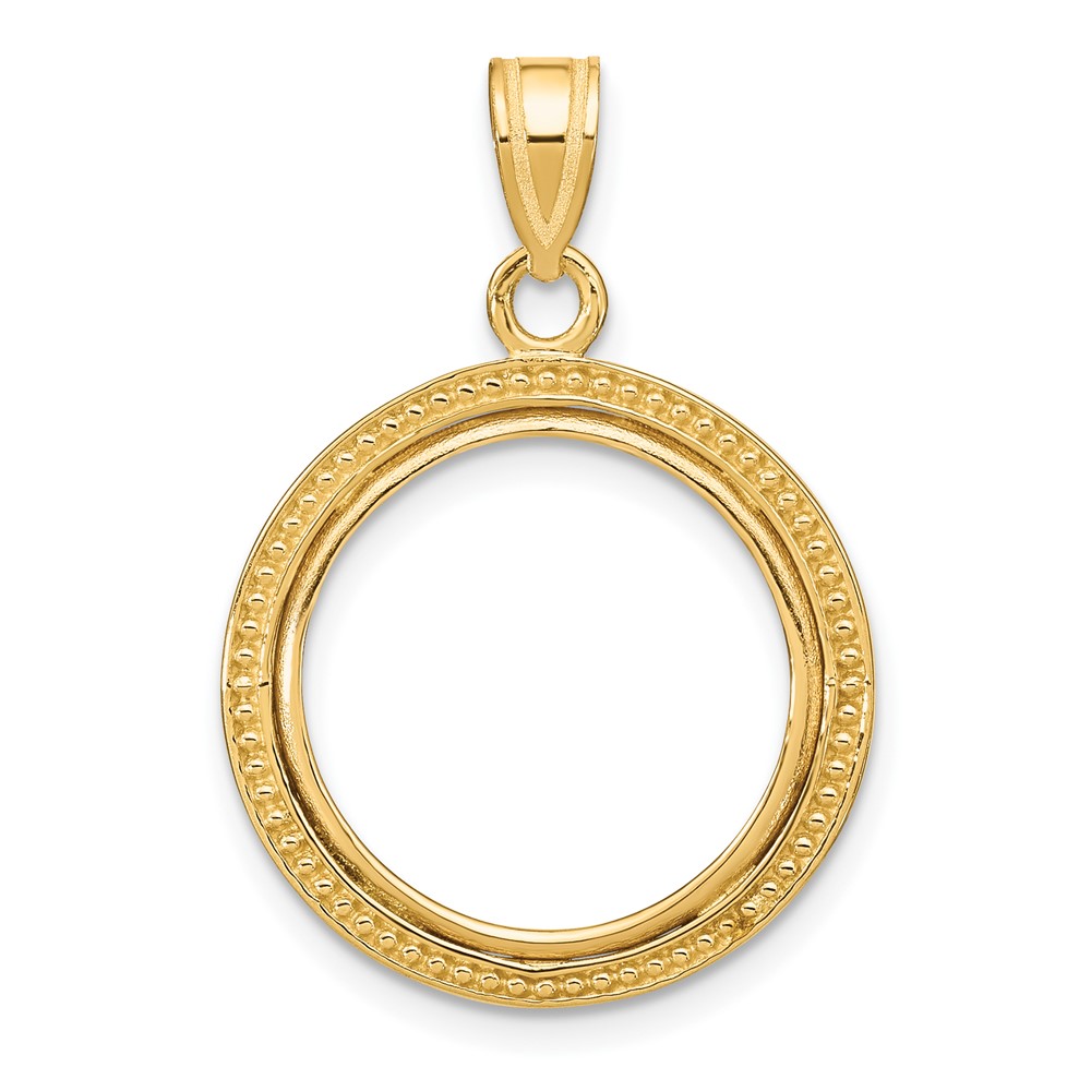 C8183_16.5.jpg Wideband Distinguished Coin Jewelry 14k Polished and Beaded 16.5mm Prong Coin Bezel Pendant - Image 1