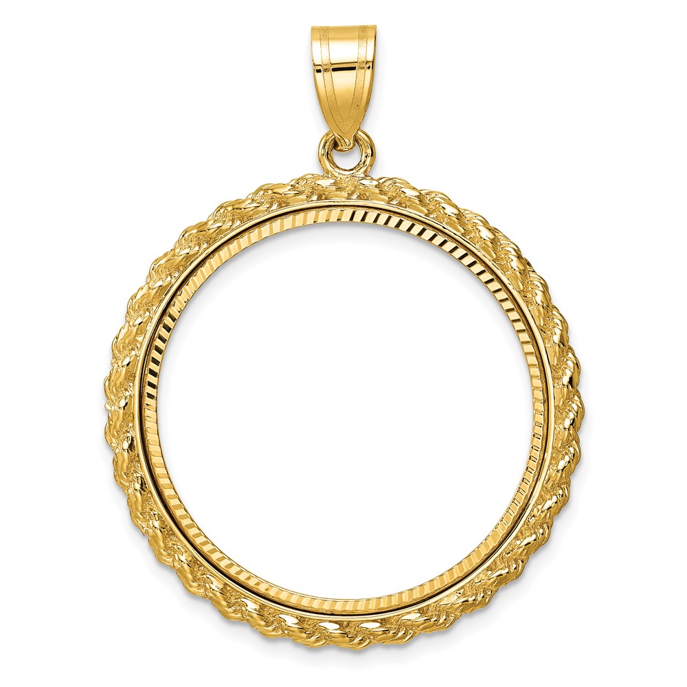 C8185D_27.0.jpg Wideband Distinguished Coin Jewelry 14k Polished and Diamond-cut with Casted Rope 27.0mm Prong Coin Bezel Pendant - Image 1