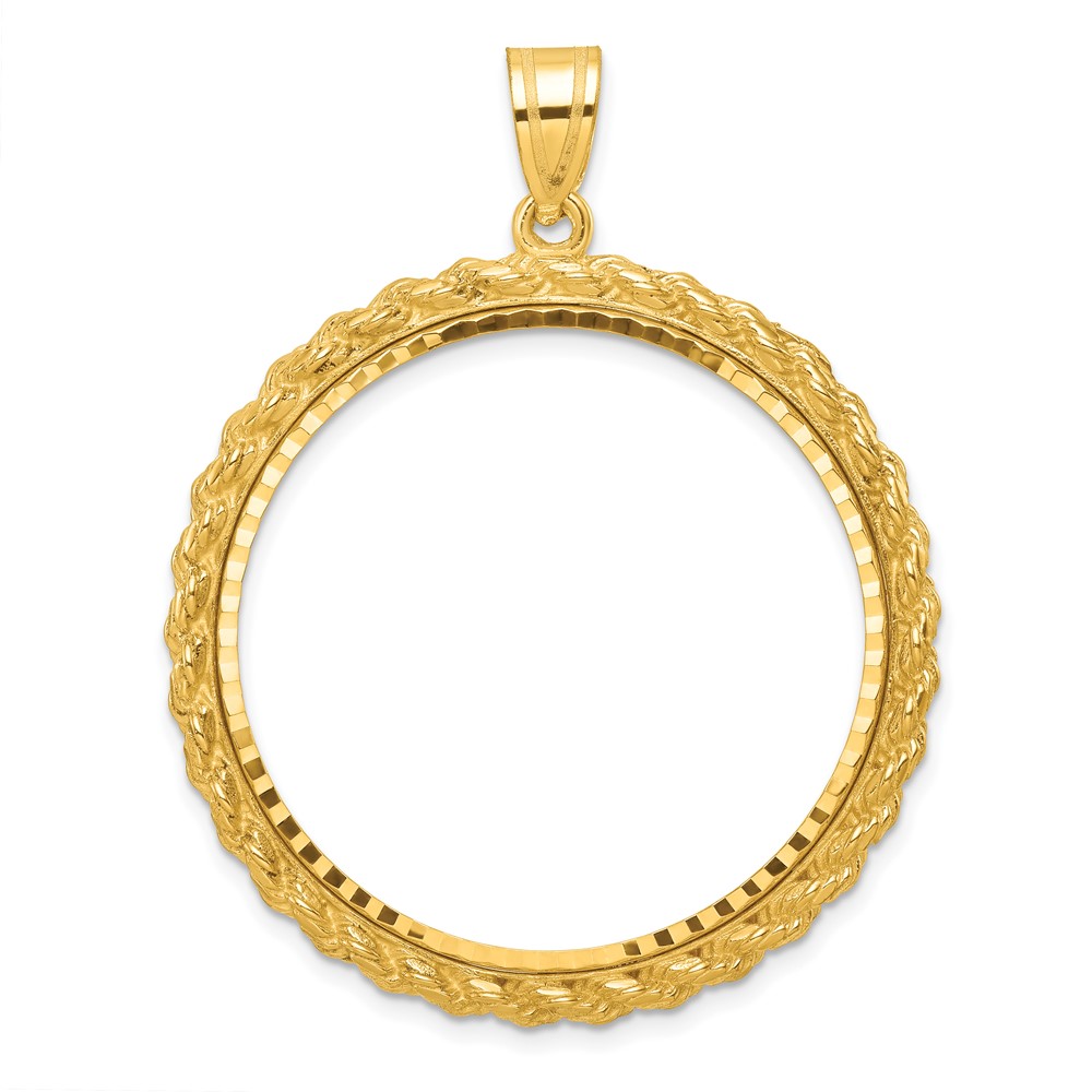 C8185D_32.0.jpg Wideband Distinguished Coin Jewelry 14k Polished and Diamond-cut with Casted Rope 32.0mm Prong Coin Bezel Pendant - Image 1