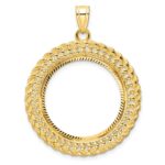 Wideband Distinguished Coin Jewelry 14k Polished and Diamond-cut Heart and Rope 22.0mm Prong Coin Bezel Pendant
