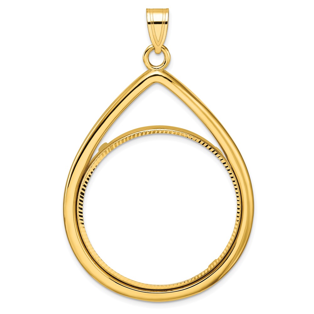 C8191D_32.7.jpg Wideband Distinguished Coin Jewelry 14k Polished and Diamond-cut Lightweight Teardrop 32.7mm Prong Coin Bezel Pendant - Image 1