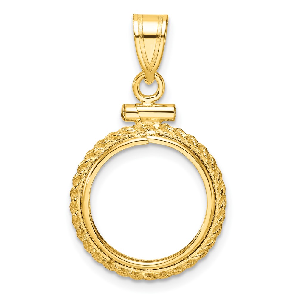 C8195_14.0.jpg Wideband Distinguished Coin Jewelry 14k Polished Casted Rope 14.0mm x 1.1mm Screw Top Coin Bezel Pendant - Image 1
