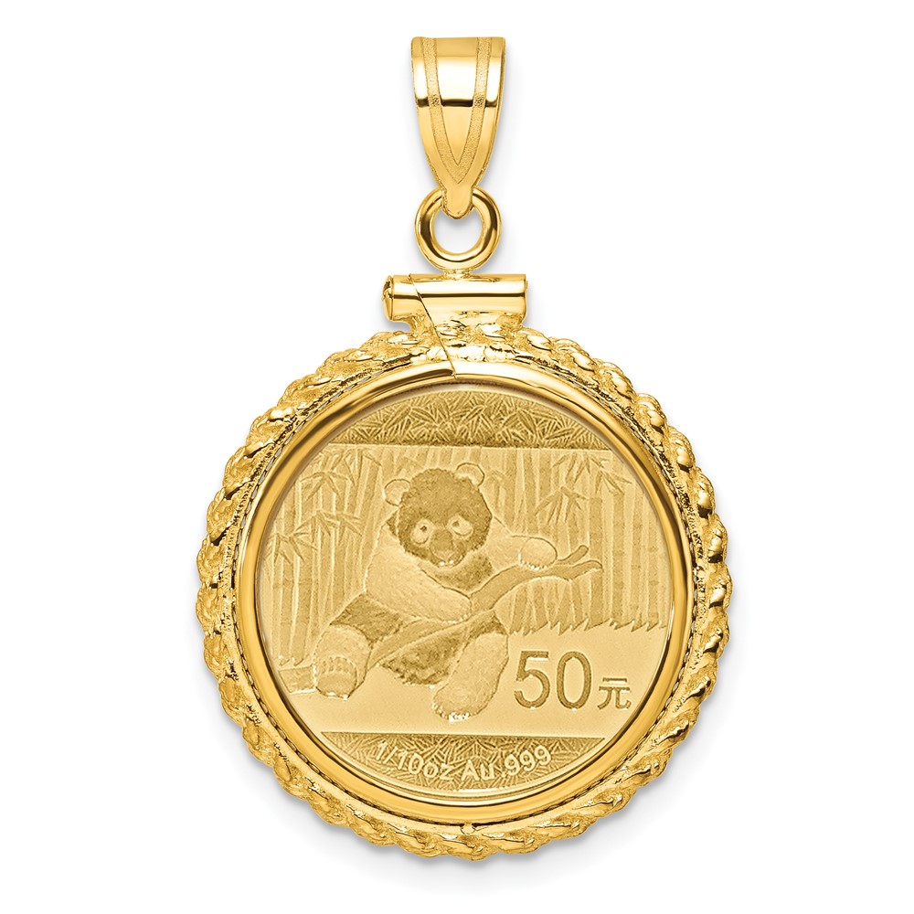 C8195_18.0C.jpg Wideband Distinguished Coin Jewelry 14k Polished Casted Rope Mounted 1/10oz Panda Screw Top Coin Bezel Pendant - Image 1