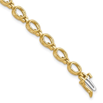 14k Holds 16-6x4 Oval Bezel-set Gemstone 7 inch Bracelet Mounting Only