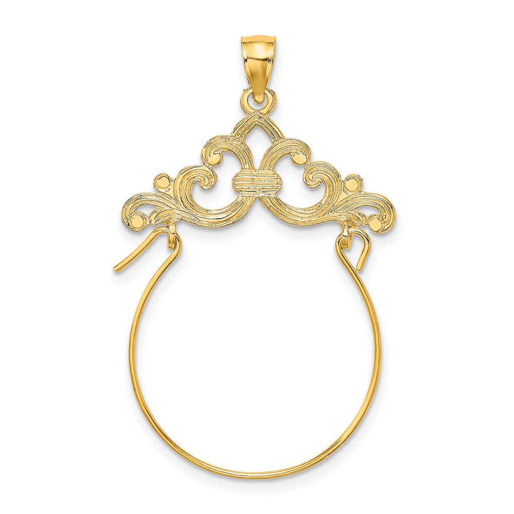CH289.jpg 14K Fleur de Lis Scroll Framed Charm Holder Pendant - Image 1