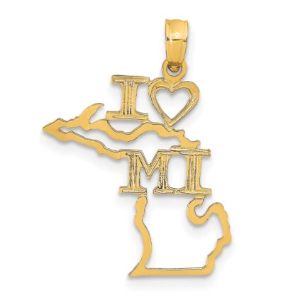 14k Solid I HEART MI Michigan State Pendant