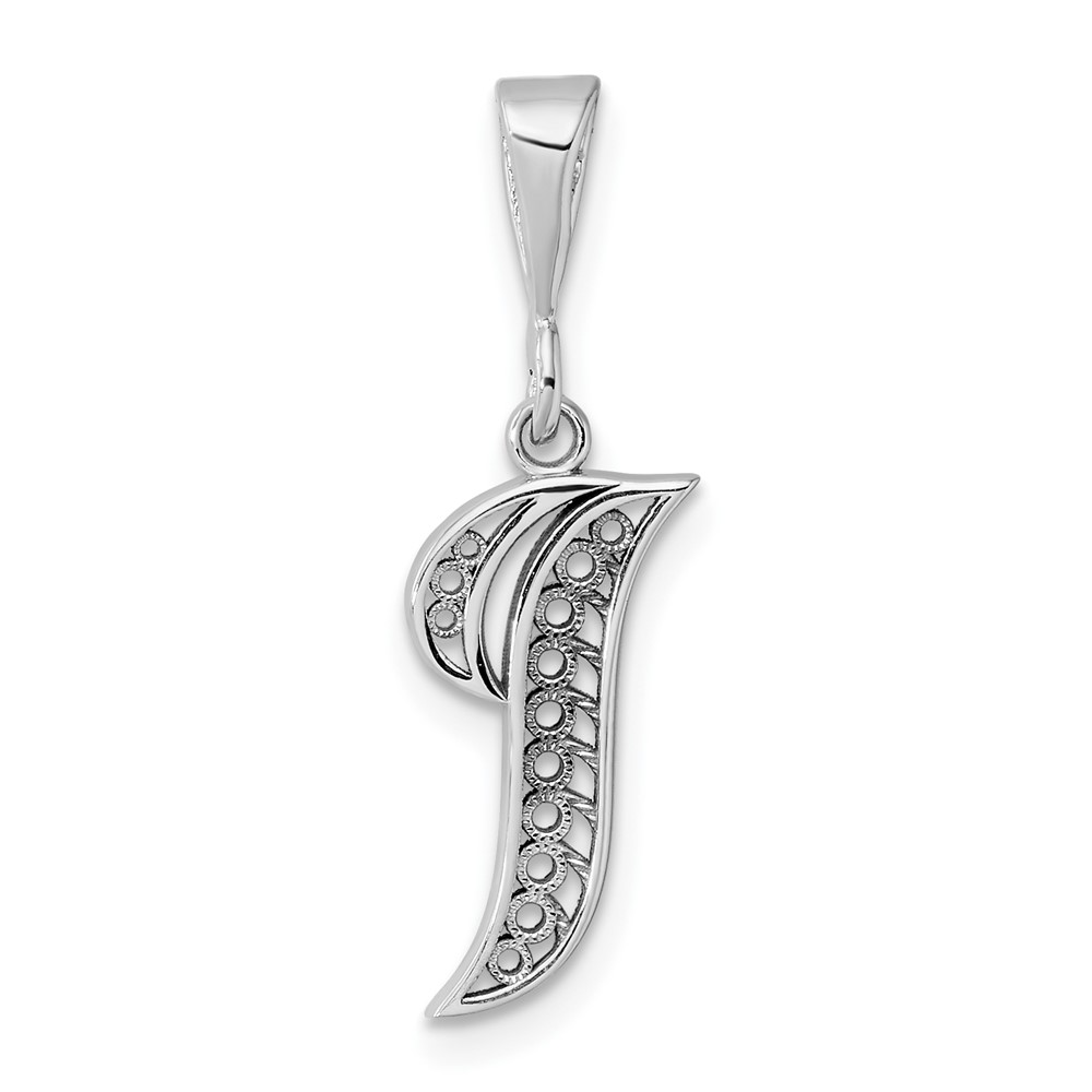 D1281I.jpg 14KW White Gold Solid Polished Script Filigree Letter I Initial Pendant - Image 1