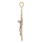 14K Tri-Color and White Rhodium Large Diamond-cut Crucifix Pendant - Image 2