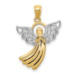 14k and White Rhodium Filigree Angel Pendant