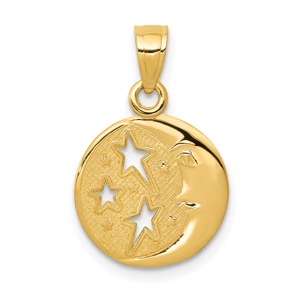 D4184.jpg 14k Polished Flat-Backed Moon with Three Stars Pendant - Image 1