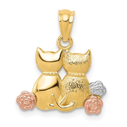 14k Two-tone with White Rhodium Two Cats Pendant