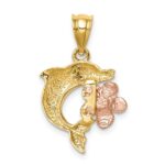 14K Two-tone Brushed and Polished Diamond-cut Plumeria with Dolphin Pendant - Image 3