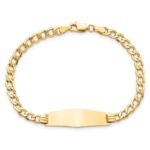 14k Polished Semi-solid Chain/Solid Plate Curb Link Soft Diamond Shape 28x9.5mm Plate 7 inch ID Bracelet - Image 4