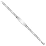 14k White Gold Polished Semi-Solid Chain/Solid Plate Cuban Link Soft Diamond Shape 34x10mm Plate 8 inch ID Bracelet - Image 2