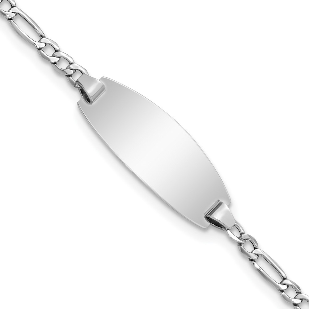 DCID143W-5.5.jpg 14k White Gold Polished Semi-Solid Chain/Solid Plate Figaro Link Oval 18.5x8.5mm Plate 5.5 inch Baby/Child ID Bracelet - Image 1