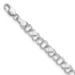 14k White Gold 4mm Solid Double Link with Hearts Charm Bracelet