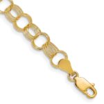 14k 7.5mm Solid Polished and Textured Triple Link Charm Bracelet