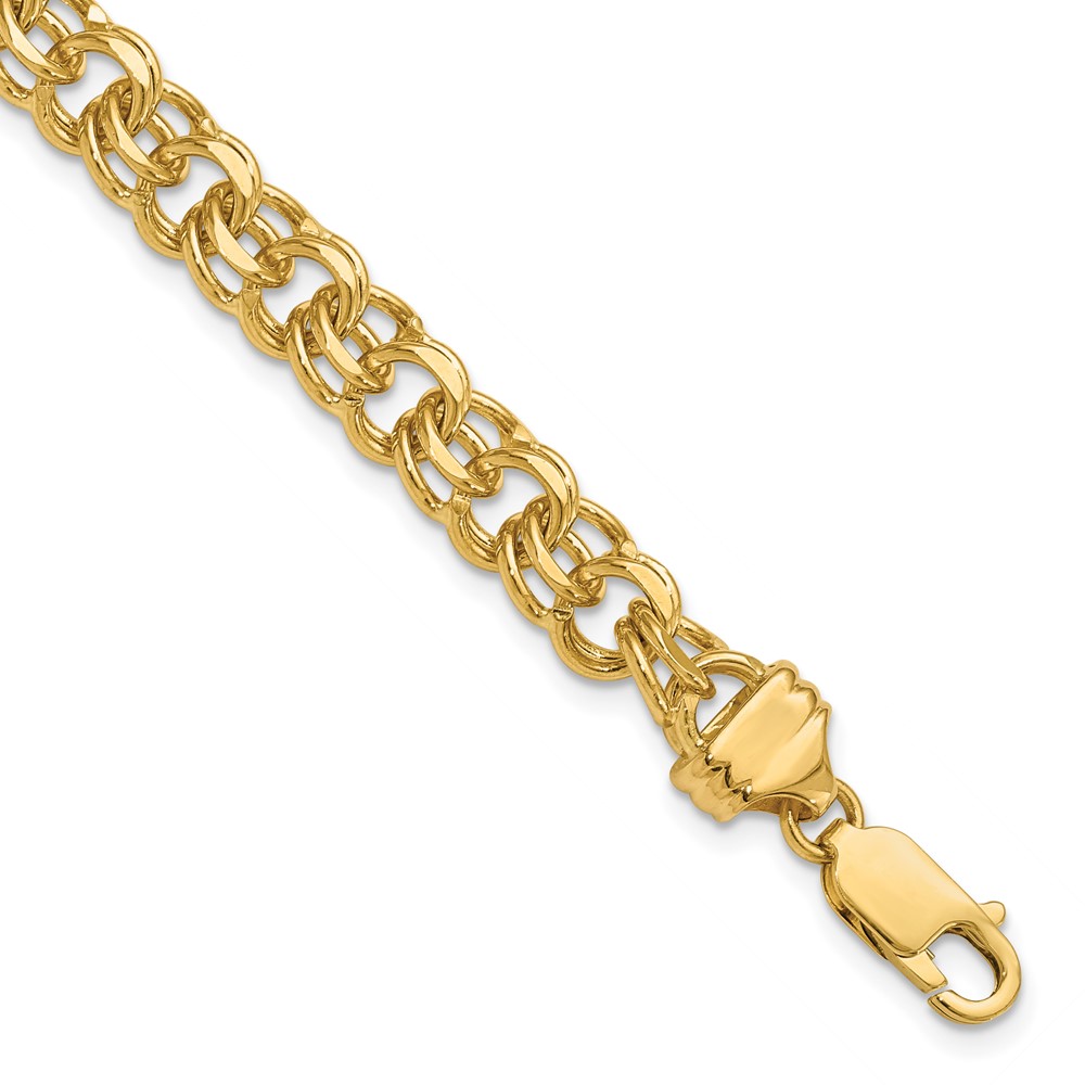 DOH19-7.jpg 14k 7.5mm Diamond-cut Solid Heavy Double Link Charm Bracelet - Image 1