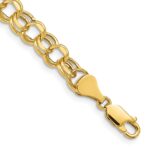 14k 7mm Hollow Diamond-cut Double Link Charm Bracelet
