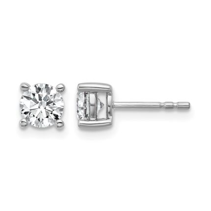 14k White Gold 1 carat Certified Lab Grown Diamond VS+ F+ Round Complete Four Prong Heavyweight Stud Earrings