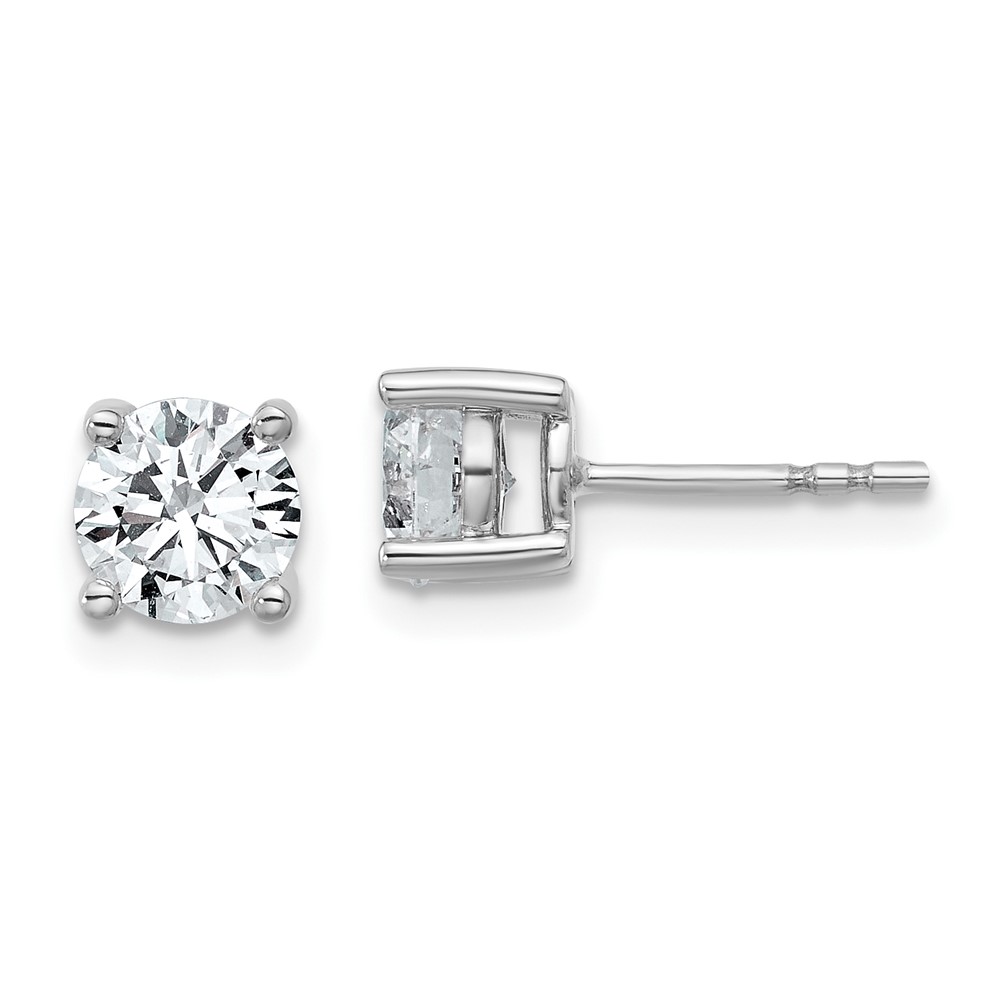 EM1006-150-8WAA-1.jpg 18k White Gold 1/2 carat Certified Lab Grown Diamond VS+ F+ Round Complete Four Prong Stud Earrings - Image 1