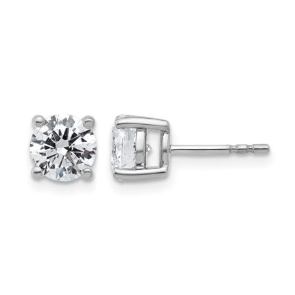 14k White Gold 2 carat Lab Grown Diamond VS+ F+ Round Complete Four Prong Heavyweight Stud Earrings