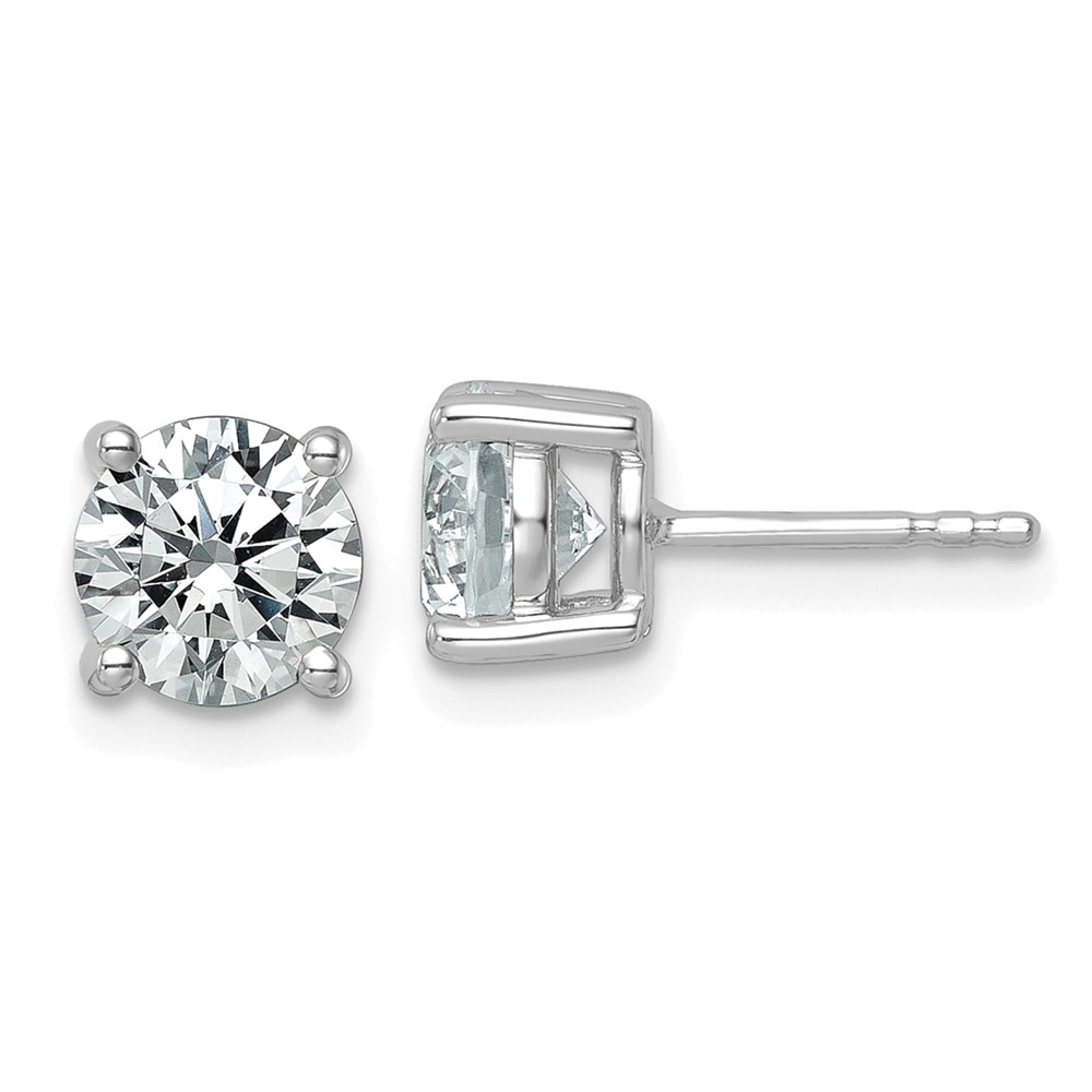 EM1006-250-8WAA-1.jpg 18k White Gold 2 1/2 carat Certified Lab Grown Diamond VS+ F+ Round Complete Four Prong Stud Earrings - Image 1