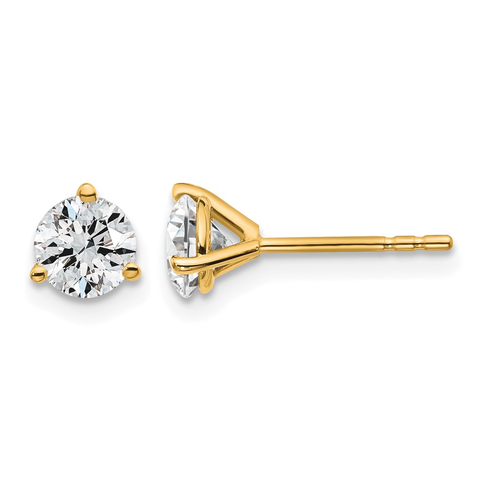 EM1007-100-YAA-6.jpg 14k 1 carat Lab Grown Diamond VS/SI+ G+ Round Complete Three Prong Stud Earrings - Image 1