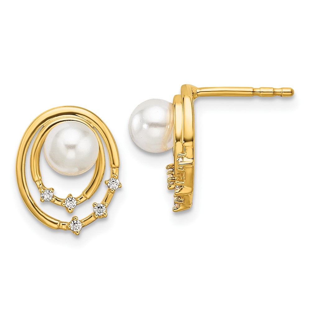 EM10174-006-YAA.jpg 14K Polished 1/20 carat Diamond and White Freshwater Cultured Pearl Ovals Drop Post Earrings - Image 1