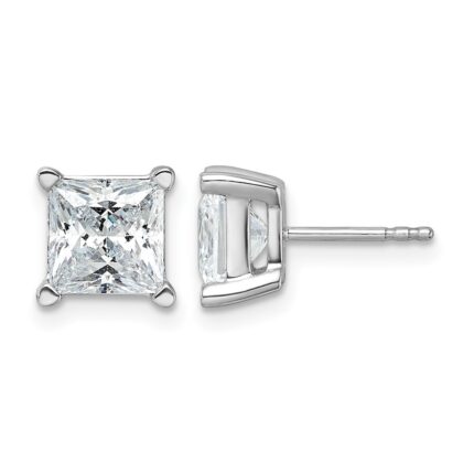 14k White Gold 5 carat Lab Grown Diamond VS+ F+ Princess Complete Four Prong Stud Earrings