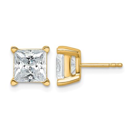 14k 5 carat Lab Grown Diamond VS/SI+ G+ Princess Complete Four Prong Stud Earrings