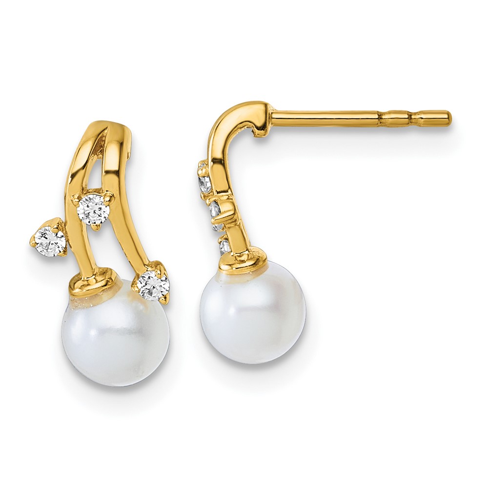 EM10187-009-YAA.jpg 14K Polished 1/10 carat Diamond and White Freshwater Cultured Pearl Drop Post Earrings - Image 1