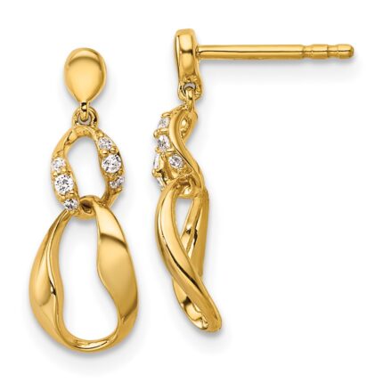 14K Polished 1/15 carat Diamond Wavy Oval Dangle Post Earrings