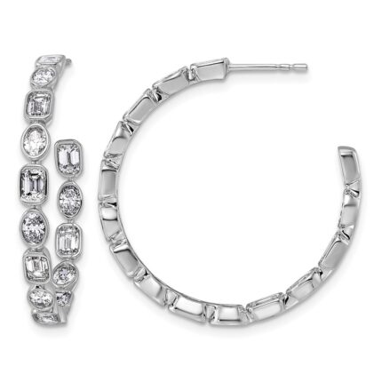14kw 3 3/8ct Lab Grown Dia VS+ F+ Post Emerald/Oval Hoop Earrings