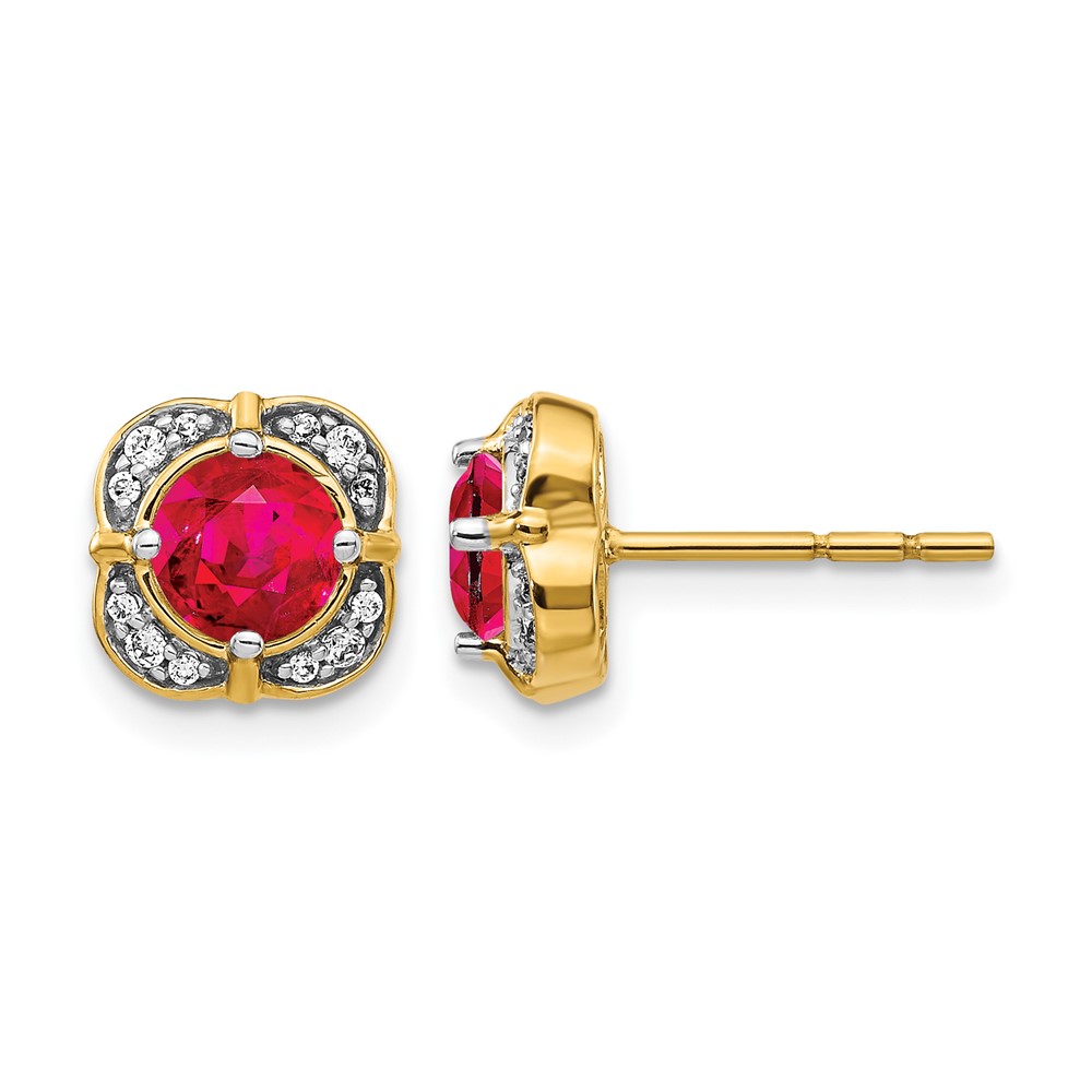 EM3923-RU-013-YA.jpg 14k 5.2mm Round Ruby and Diamond Fancy Square Post Earrings - Image 1