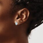 14k White Gold 5x3mm Oval Aquamarine Cabochon and Diamond Halo Post Earrings - Image 3