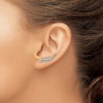 10k White Gold Diamond Wave Ear Climber Earrings - Image 3