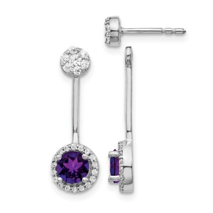 14k White Gold Diamond/Amethyst Front/Back Earrings