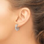 14k White Gold Baguette Diamond Omega Back Hoop Earrings - Image 3
