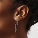 14k White Gold 3.2mm Round Sapphire and Diamond Dangle Shepherd Hook Earrings - Image 3