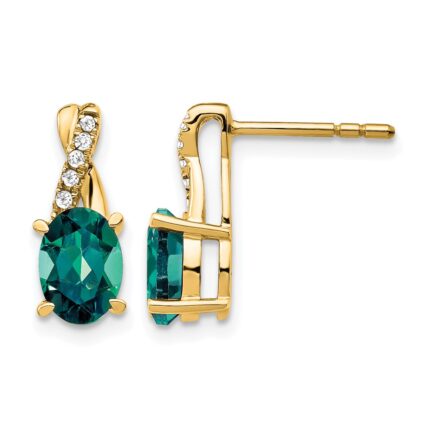 10k Created Alexandrite and Diamond Earrings