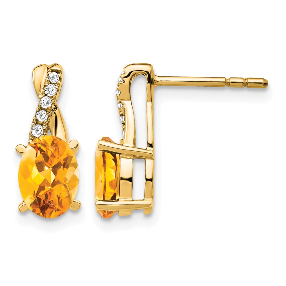 EM4235-CI-006-YA.jpg 14k 7x5 Oval November/Citrine and Diamond Post Earrings - Image 1