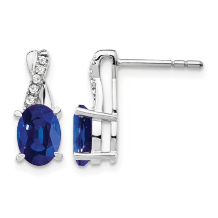 14K White Gold 7x5 Oval September/Lab Created Sapphire and Diamond Earrings
